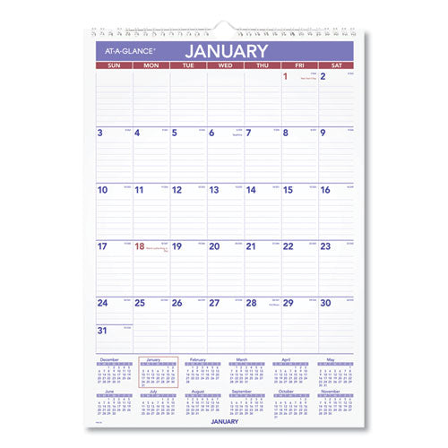 Monthly Wall Calendar with Ruled Daily Blocks - PM228