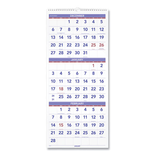 Deluxe Three-Month Reference Wall Calendar - PM1128