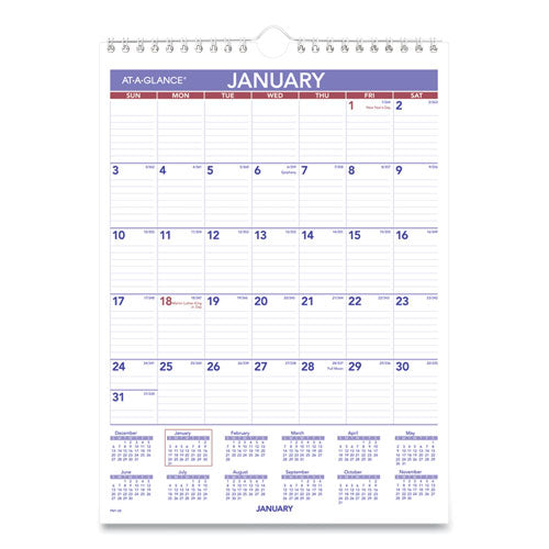 Monthly Wall Calendar with Ruled Daily Blocks - PM128