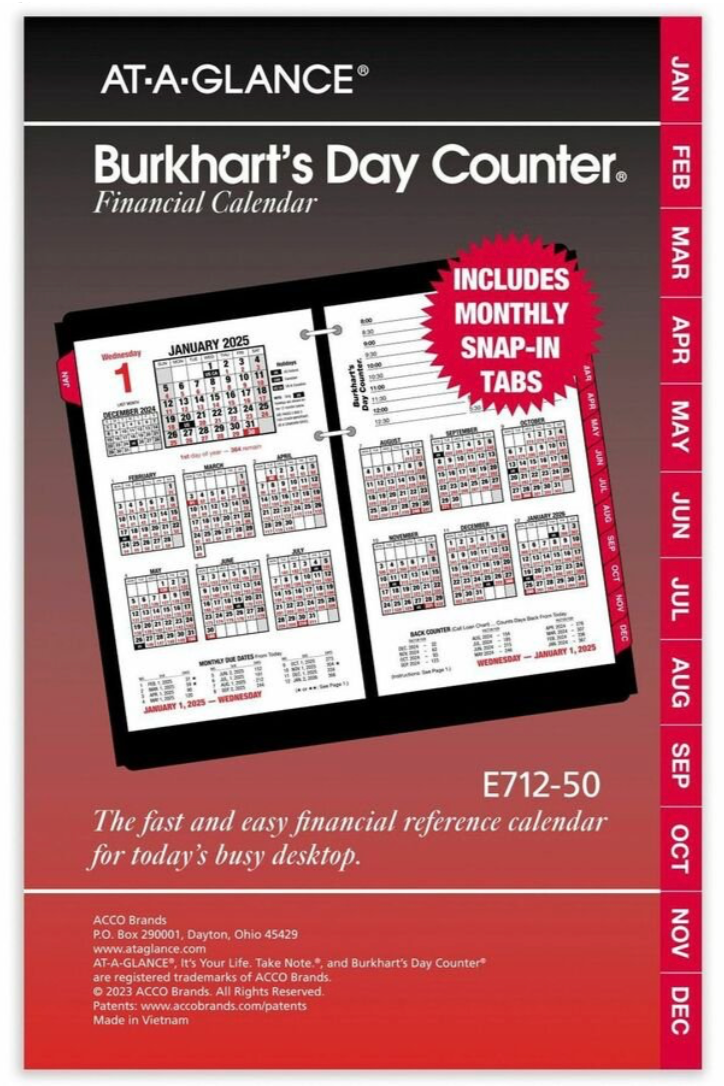 At-A-Glance Burkhart's Day Counter Loose-Leaf Desk Calendar Refill - E712-50
